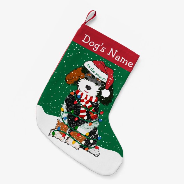 Personalized Christmas Lights Bernedoodle Small Christmas Stocking (Front (Hanging))