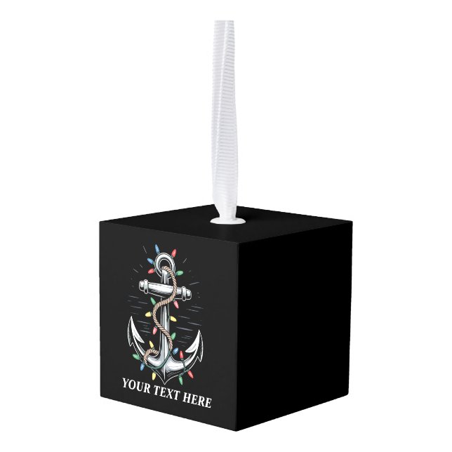 Personalized Christmas Lights Boating Sailing  Cube Ornament (Back Angled)