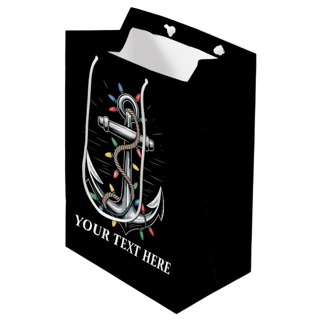 Personalized Christmas Lights Boating Sailing  Medium Gift Bag (Front Angled)