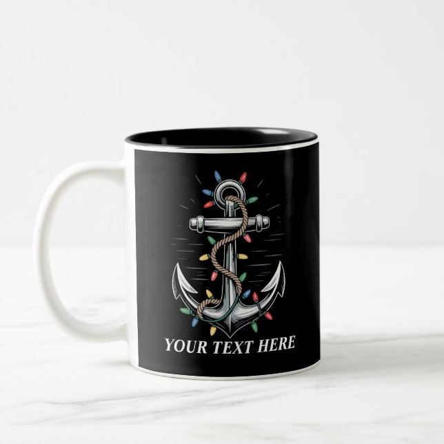 Personalized Christmas Lights Boating Sailing  Two-Tone Coffee Mug (Left)