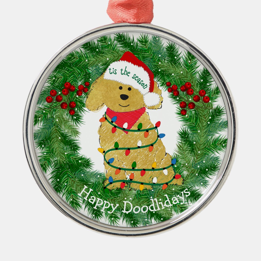Personalized Christmas Lights Goldendoodle Metal Ornament Zazzle