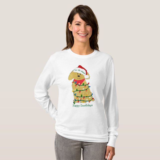 Personalized Christmas Lights Goldendoodle T-Shirt (Front Full)