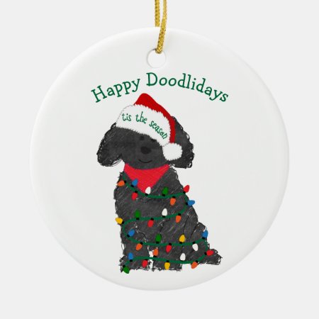 Personalized Christmas Lights Labradoodle Ceramic Ornament