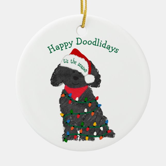 Personalized Christmas Lights Labradoodle Ceramic Ornament (Front)