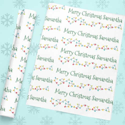 Personalized Christmas Lights Name Custom Wrapping Paper