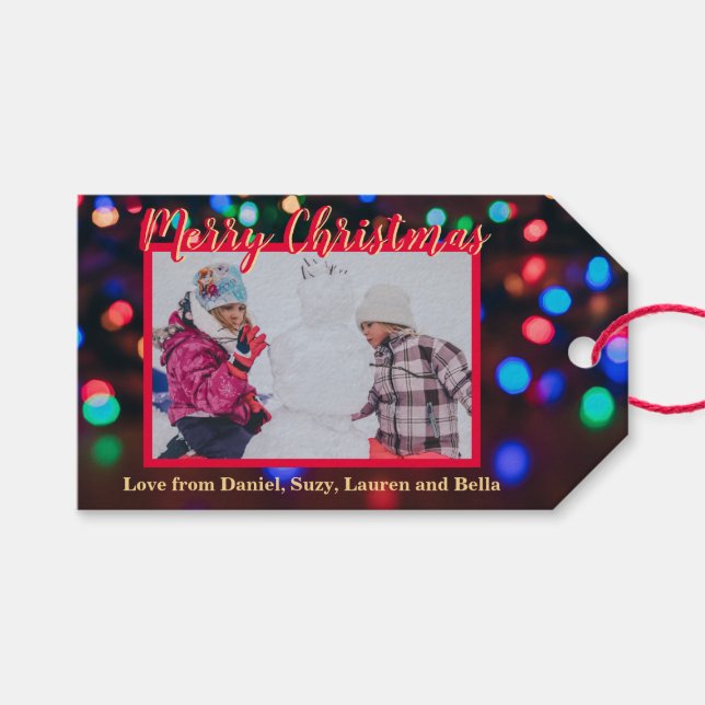 Personalized Christmas Lights Photo Gift Tags (Front (Horizontal))