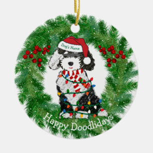 Personalized Christmas Lights Sheepadoodle Ceramic Ornament