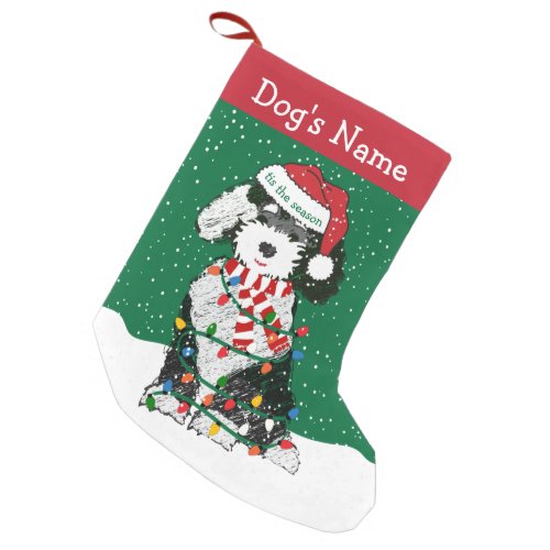 Personalized Christmas Lights Sheepadoodle Small Christmas Stocking