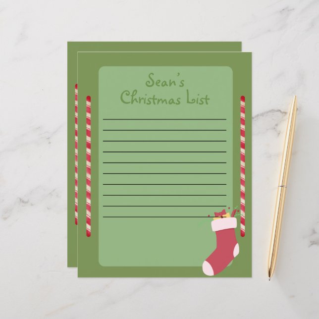 Personalized Christmas List for Santa (Front/Back In Situ)