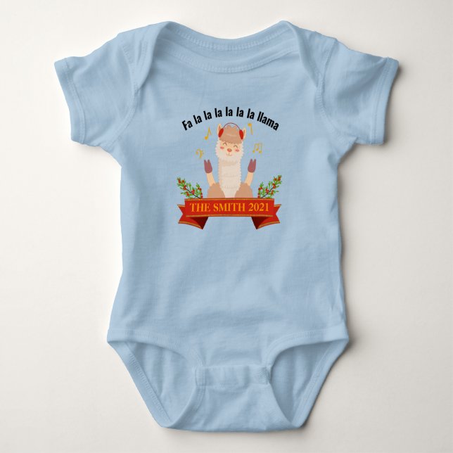 Personalized Christmas Llama Family Matching Baby  Baby Bodysuit (Front)