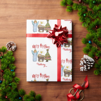 Personalized Christmas Manger Wrapping Paper