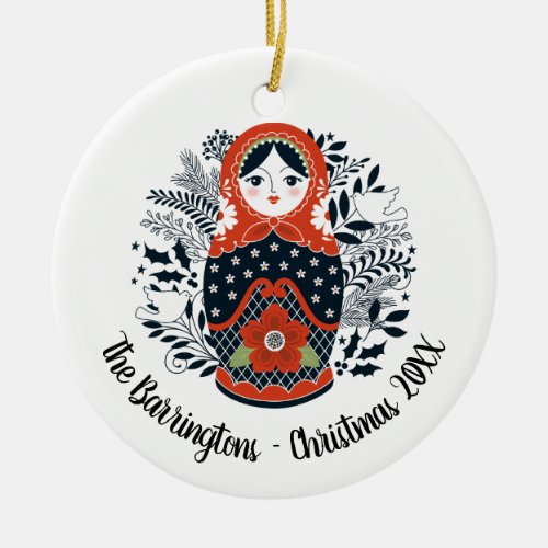 Personalized Christmas Matryoshka Nesting Doll Ceramic Ornament