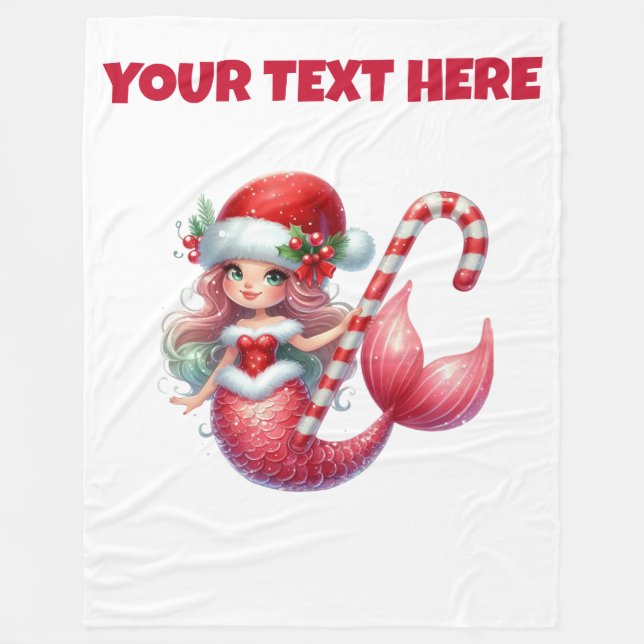 Personalized Christmas Mermaid Baby Fleece Blanket (Front)