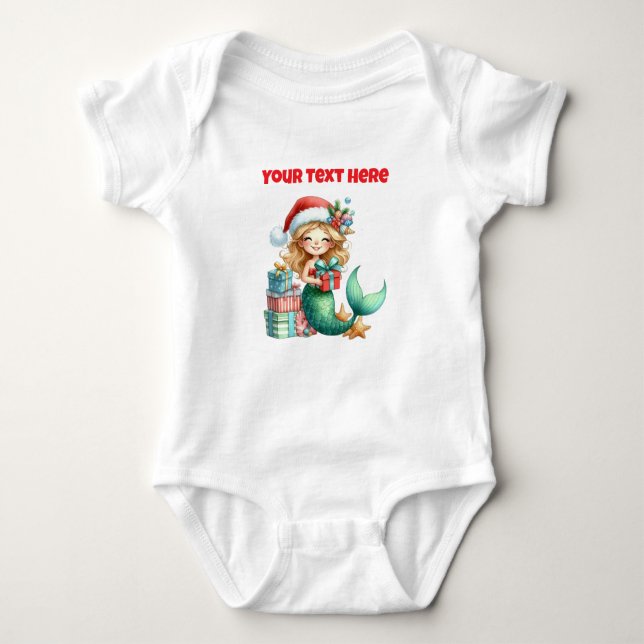 Personalized Christmas Mermaid Baby's Bodysuit (Front)