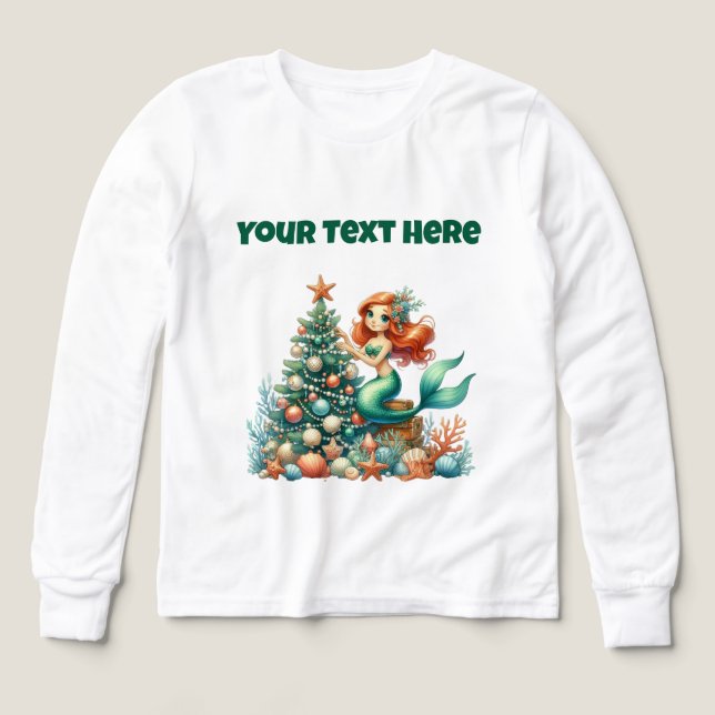 Personalized Christmas Mermaid Kids Tri-Blend Shirts (Design Front)