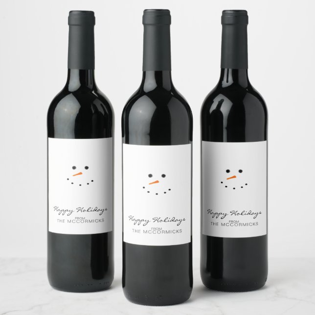 Personalized Christmas Minimalist Snowman Script Wine Label (Bottles)