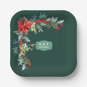Personalized Christmas Mistletoe Wreath Paper Plates