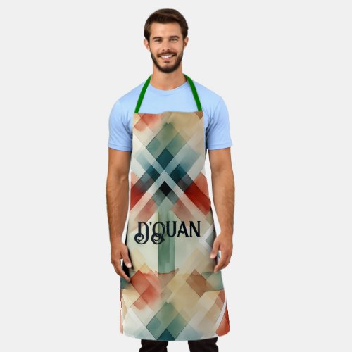 Personalized Christmas Modern Abstract Plaid Apron