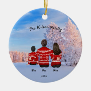 Personalized Christmas Mom Dad Boy Family Ceramic Ornament
