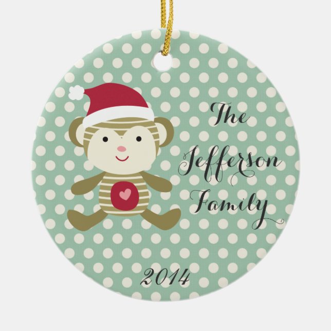 Personalized Christmas Monkey Family Ornament (Front)
