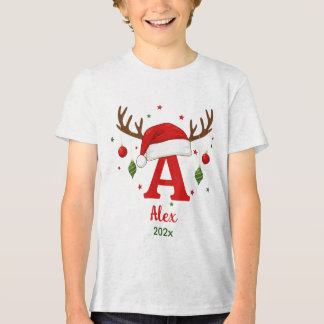 Personalized Christmas Monogram A Santa Hat Tri-Blend Shirt