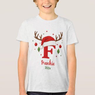 Personalized Christmas Monogram F Santa Hat Tri-Blend Shirt
