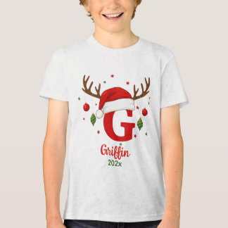 Personalized Christmas Monogram G Santa Hat Tri-Blend Shirt
