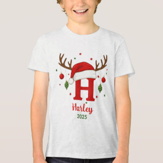 Personalized Christmas Monogram H Santa Hat Tri-Blend Shirt