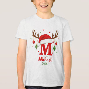 Personalized Christmas Monogram M Santa Hat Tri-Blend Shirt