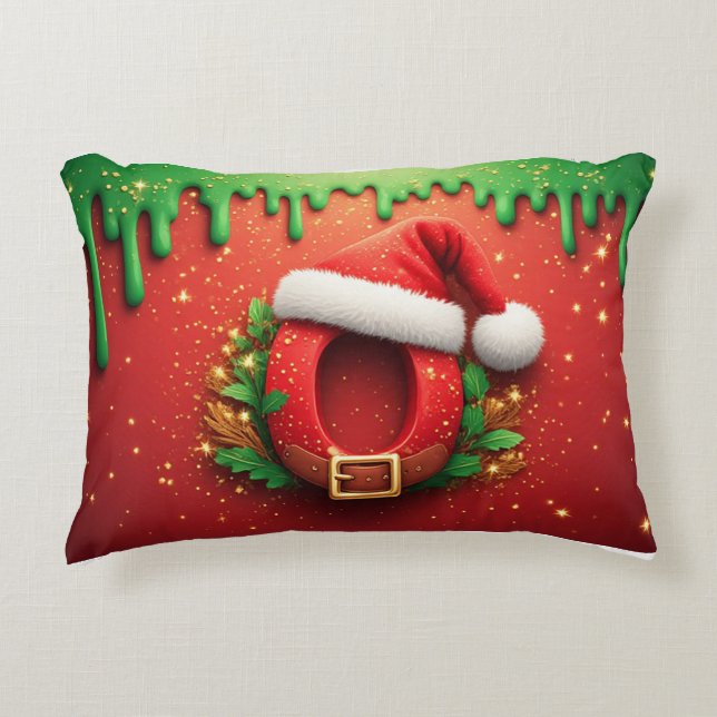 Personalized Christmas Monogram O with Santa Hat  Accent Pillow (Front)