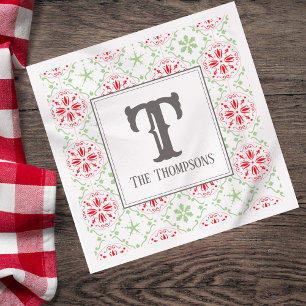 Personalized Christmas Monogram Snowflake Cocktail Napkins