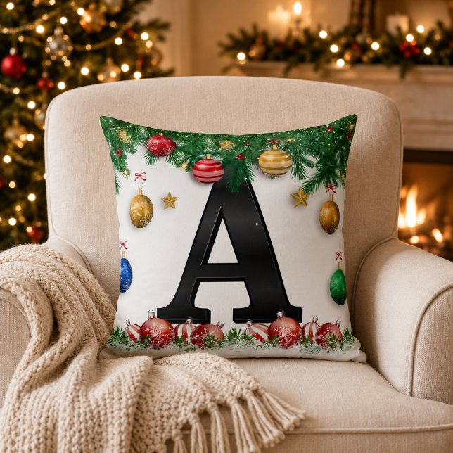 Personalized Christmas Monogram Throw Pillow (Creator Uploaded)
