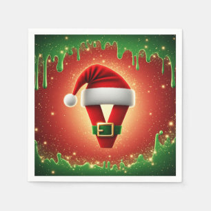 Personalized Christmas Monogram V with Santa Hat Napkins