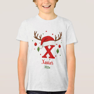 Personalized Christmas Monogram X Santa Hat Tri-Blend Shirt
