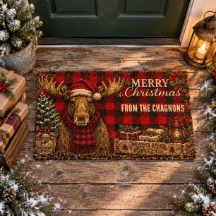 Personalized Christmas Moose Doormat Fiber Doormat