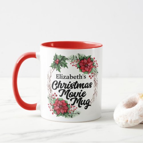 Personalized Christmas Movie Watching Wreath Art Mug