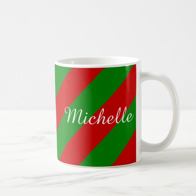 Personalized Christmas mug | green and red stripes (Right)