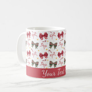 Personalized Christmas Mug With Red and Green Bows