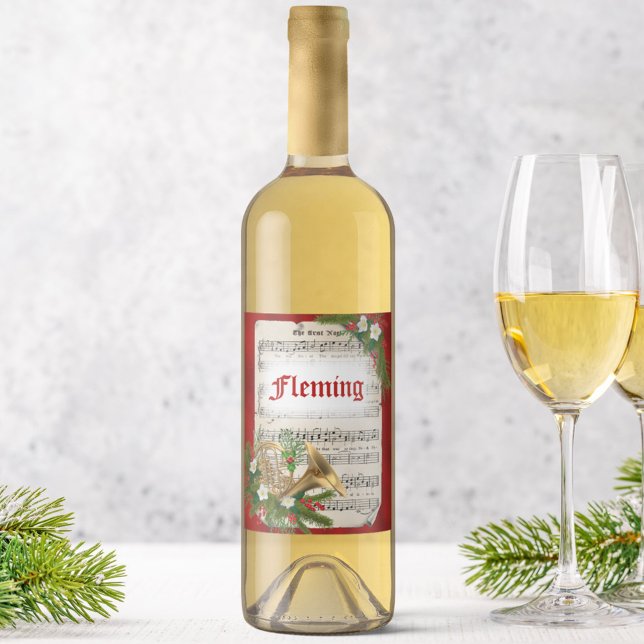 Personalized Christmas Music French Horn Wine Label (Creator Uploaded)