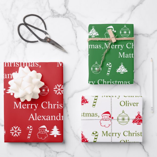 Personalized Christmas Name Pattern Festive Wrapping Paper Sheets (Front)