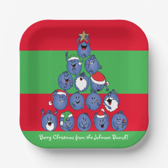Personalized Christmas Napkins "Berry Christmas" Paper Plates (Front)