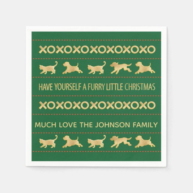 Personalized Christmas Napkins "Furry Christmas" (Front)