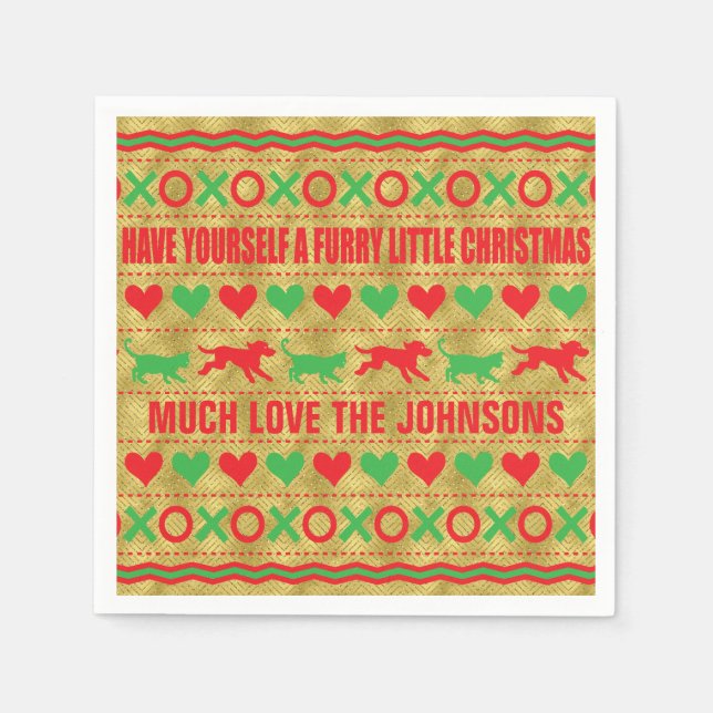 Personalized Christmas Napkins "FurryChristmas" (Front)