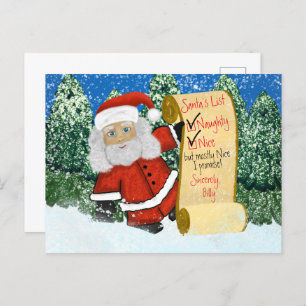 Personalized Christmas Naughty Nice Santa's List Postcard