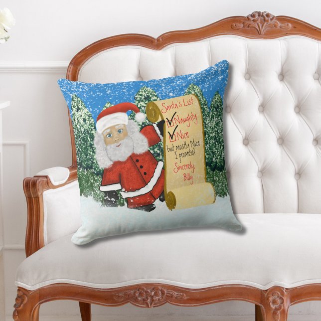 Personalized Christmas Naughty Nice Santa's List Throw Pillow (Creator Uploaded)
