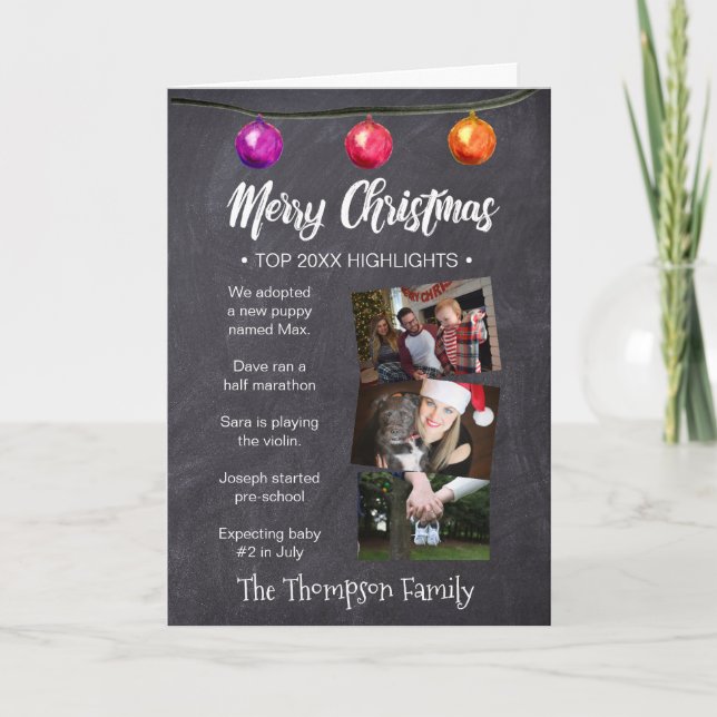 Personalized Christmas Newsletter, photos, kid art Holiday Card (Front)