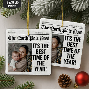 Personalized Christmas Newspaper Photo  Ceramic Ornament