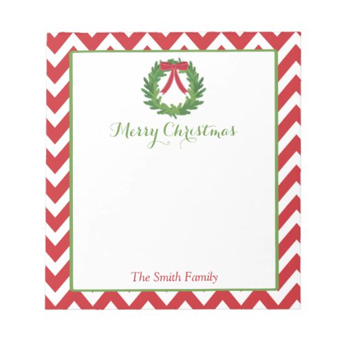 Personalized Christmas Notepad  Holiday Wreath