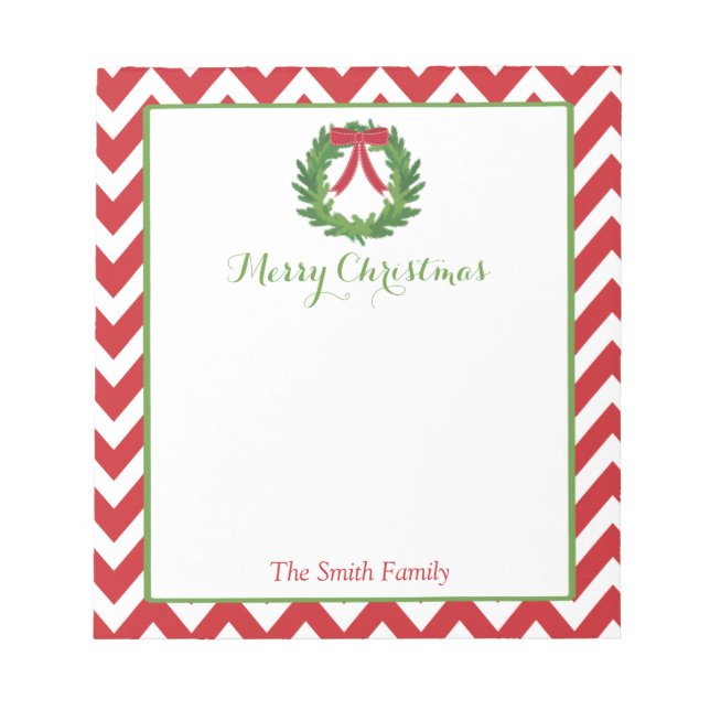 Personalized Christmas Notepad | Holiday Wreath (Front)