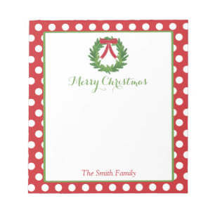 Personalized Christmas Notepad   Holiday Wreath